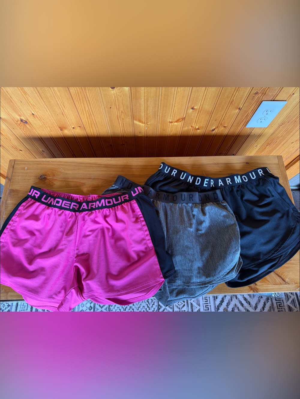 Under Armour Women’s Bright Pink, Gray & Black Athletic Shorts Set